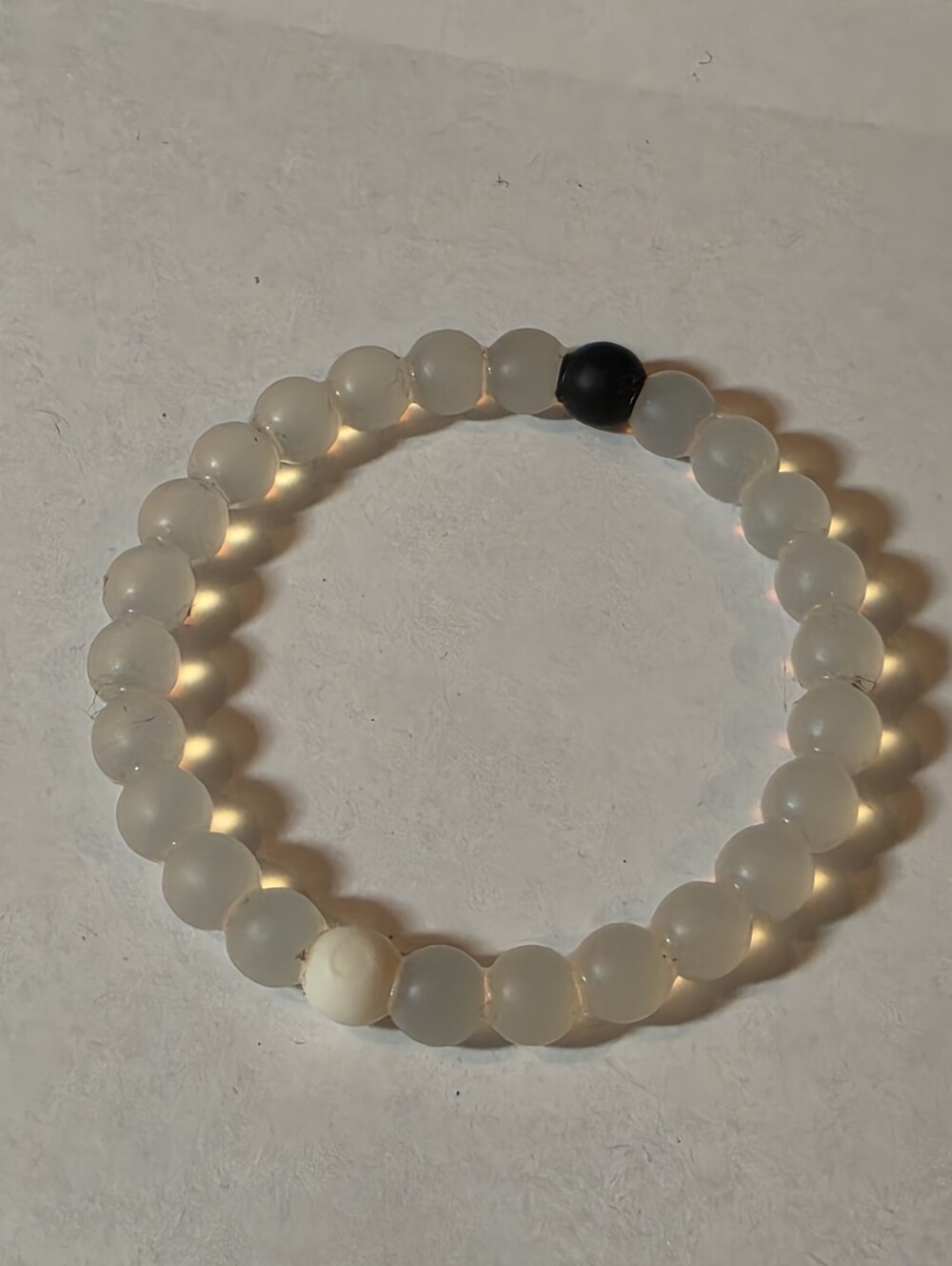 Minimalist White Jelly Beaded Stretch Bracelet with Black Accent